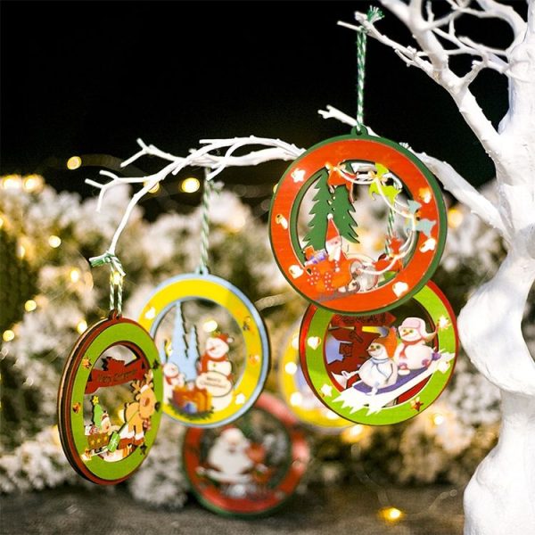 2 PCS Christmas Decorations Painted Wooden Three-Dimensional Santa Claus Lights Pendants Creative Christmas Tree Small Listing (Santa Claus) - Image 6