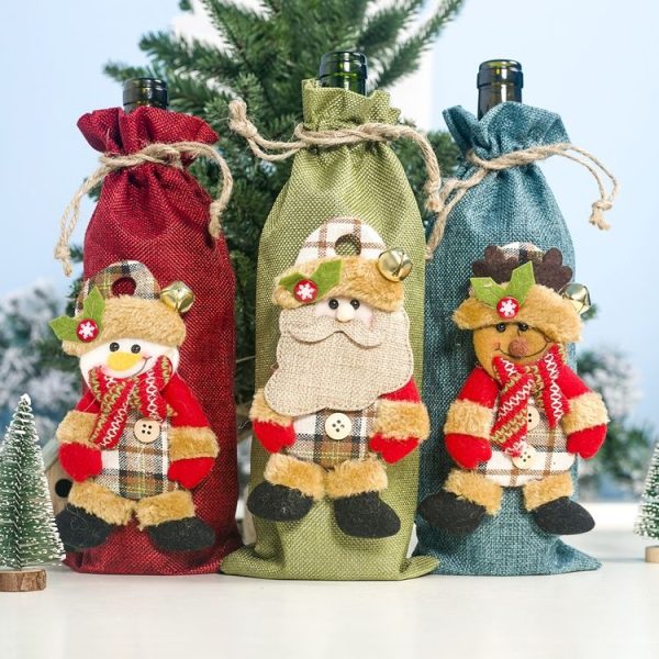2 PCS Christmas Burlap Wine Champagne Bottle Set Doll Decoration (Blue Elk) - Image 6