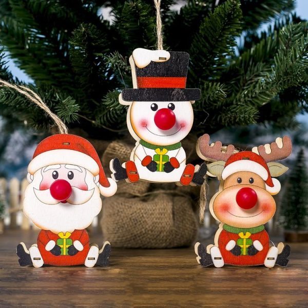 2 PCS Christmas Red Nose Shiny Pendant Christmas Tree Decoration (Snowman) - Image 3