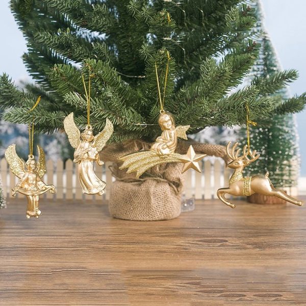 2 PCS ChristmasGold Powder Acrylic Angel Pendant Ornament, Specification: Four Angels - Image 5