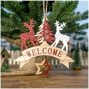 2 PCS Christmas Wooden Letter Print Elk Bell Pendant Ornament (Elk)