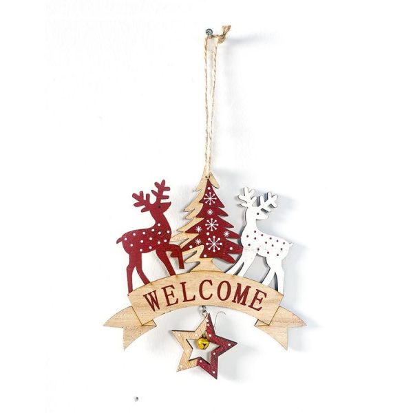 2 PCS Christmas Wooden Letter Print Elk Bell Pendant Ornament (Elk) - Image 3