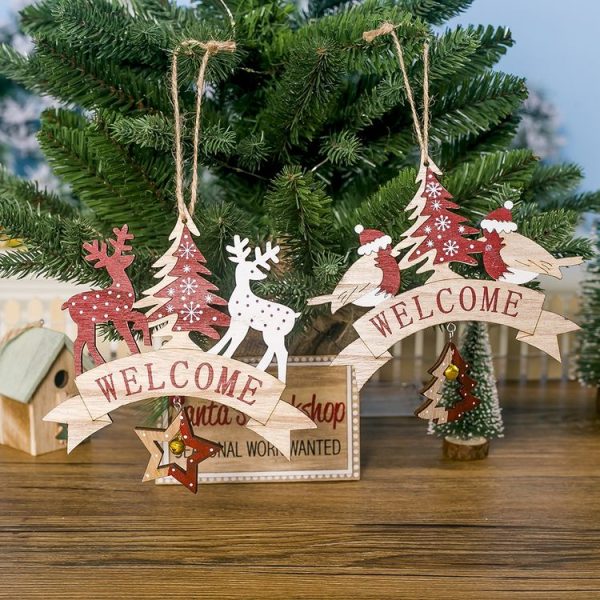 2 PCS Christmas Wooden Letter Print Elk Bell Pendant Ornament (Elk) - Image 4