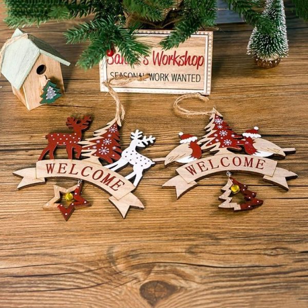 2 PCS Christmas Wooden Letter Print Elk Bell Pendant Ornament (Elk) - Image 6