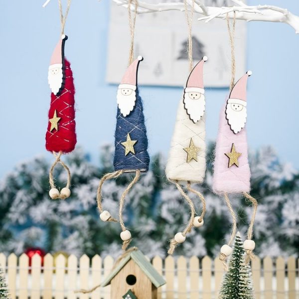 2 PCS Christmas Decorations Wool Felt Pentagram Santa Claus Pendant Creative Wooden Christmas Tree Ornaments (White) - Image 3