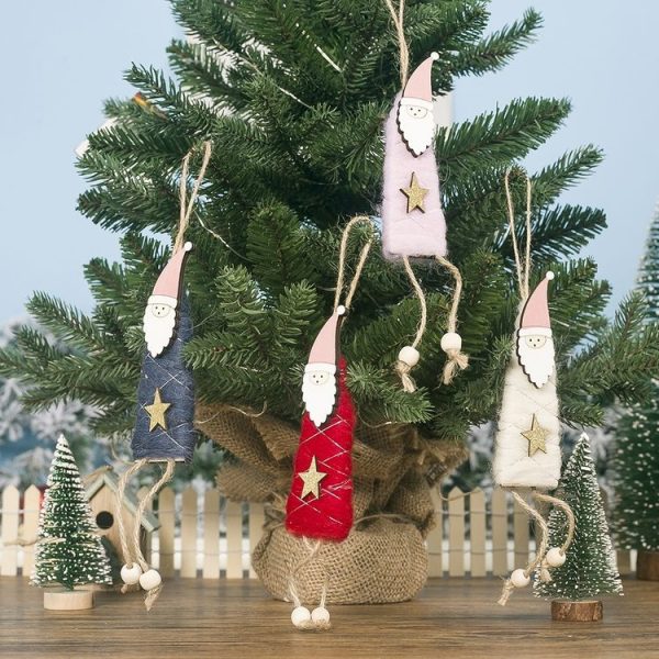 2 PCS Christmas Decorations Wool Felt Pentagram Santa Claus Pendant Creative Wooden Christmas Tree Ornaments (White) - Image 4