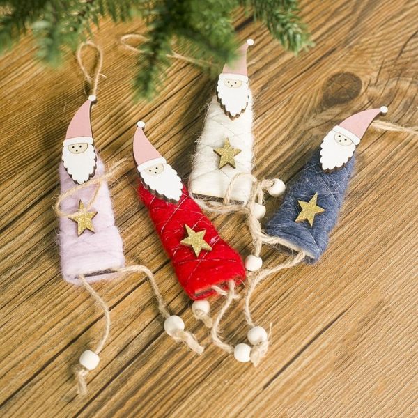 2 PCS Christmas Decorations Wool Felt Pentagram Santa Claus Pendant Creative Wooden Christmas Tree Ornaments (White) - Image 5