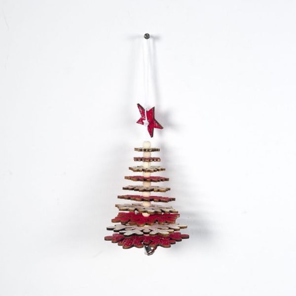 2 PCS Creative Christmas Wooden Multi-layer Snowflake Christmas Tree Beaded Pendant Ornament (Red Snowflake) - Image 2