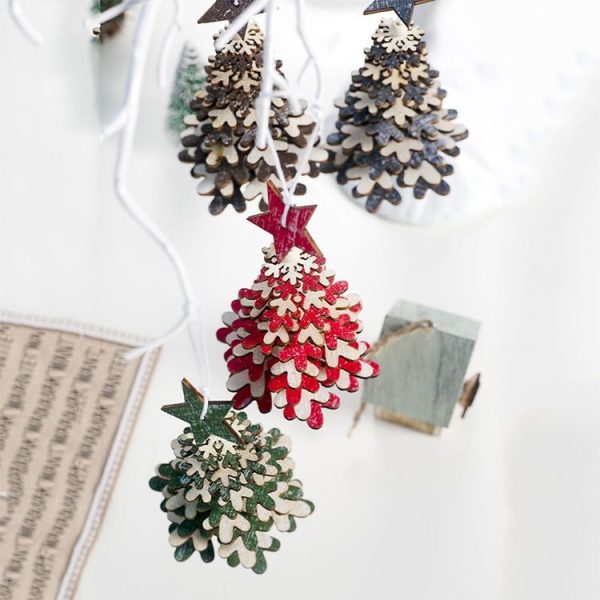 2 PCS Creative Christmas Wooden Multi-layer Snowflake Christmas Tree Beaded Pendant Ornament (Red Snowflake) - Image 5