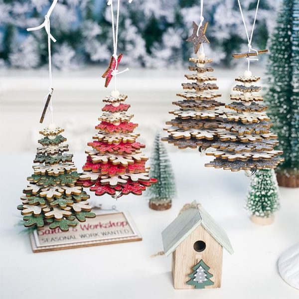2 PCS Creative Christmas Wooden Multi-layer Snowflake Christmas Tree Beaded Pendant Ornament (Red Snowflake) - Image 6