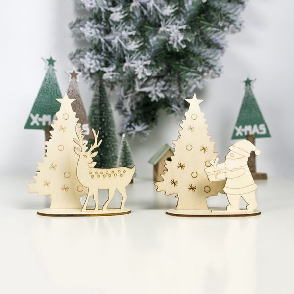 2 PCS Christmas Wooden Handmade Stitching Santa Claus Ornaments (Christmas Elk) - Image 4