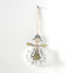 2 PCS Christmas Decoration Wool Felt Wood Painted Christmas Angel Pendant (White)