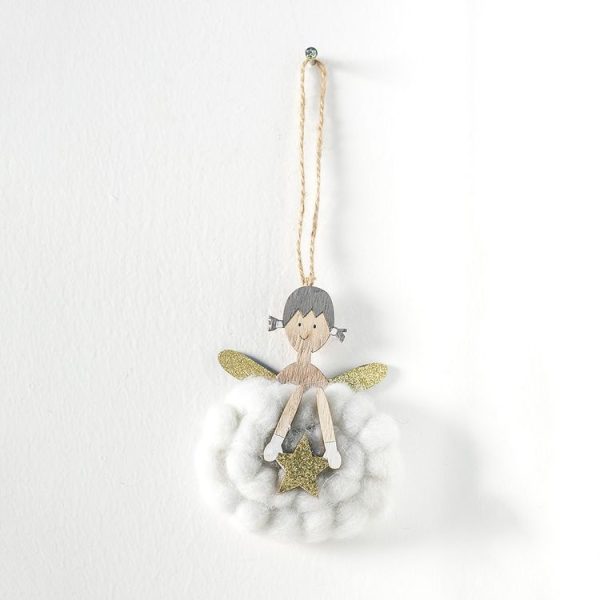2 PCS Christmas Decoration Wool Felt Wood Painted Christmas Angel Pendant (White)