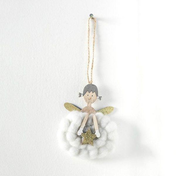 2 PCS Christmas Decoration Wool Felt Wood Painted Christmas Angel Pendant (White) - Image 2