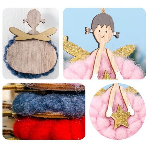 2 PCS Christmas Decoration Wool Felt Wood Painted Christmas Angel Pendant (White) - Image 3