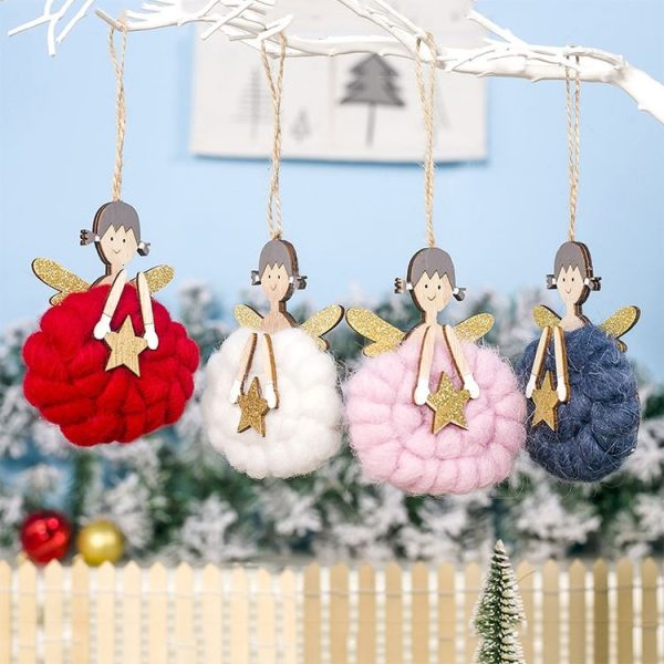 2 PCS Christmas Decoration Wool Felt Wood Painted Christmas Angel Pendant (White) - Image 6