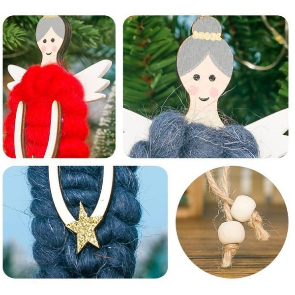 Wooden Wool Felt Christmas Angel Pendant Creative Christmas Tree Decoration Listing (Navy Blue) - Image 3
