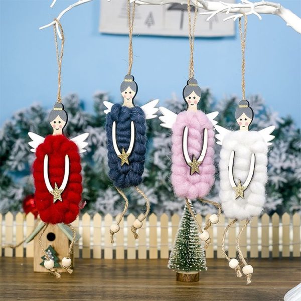 Wooden Wool Felt Christmas Angel Pendant Creative Christmas Tree Decoration Listing (Navy Blue) - Image 4