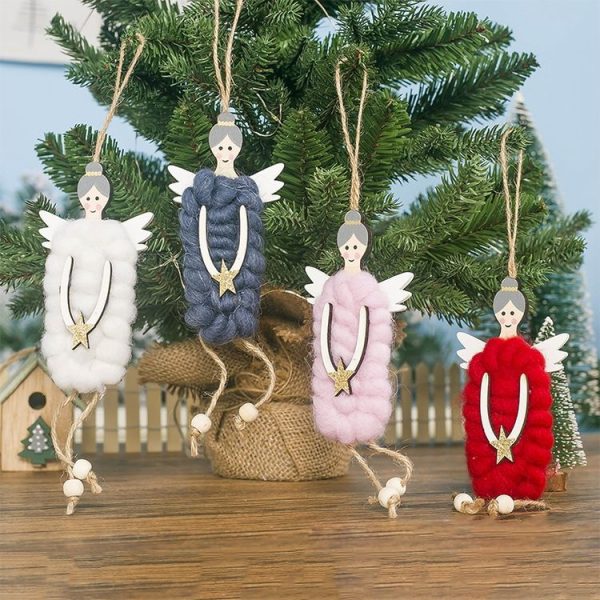 Wooden Wool Felt Christmas Angel Pendant Creative Christmas Tree Decoration Listing (Navy Blue) - Image 6