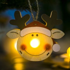 2 PCS Wooden Painted Santa Claus Light Pendants Creative Christmas Tree Lights (Deer)