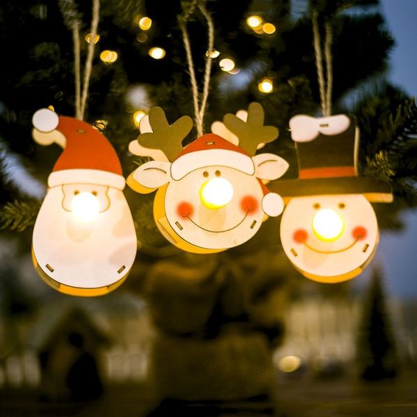 2 PCS Wooden Painted Santa Claus Light Pendants Creative Christmas Tree Lights (Deer) - Image 3