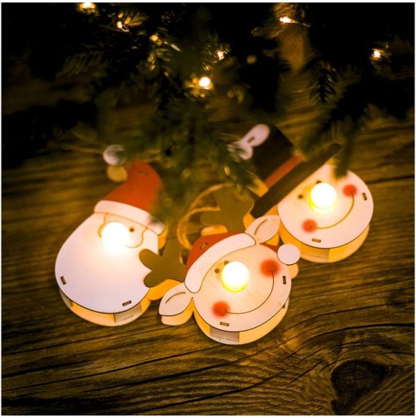 2 PCS Wooden Painted Santa Claus Light Pendants Creative Christmas Tree Lights (Deer) - Image 4