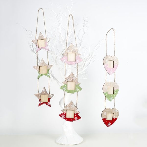 2 PCS Wooden Painted Snowflake Christmas Photo Frame Tree String Christmas Photo Frame Christmas Tree Decoration Pendant (Heart) - Image 3