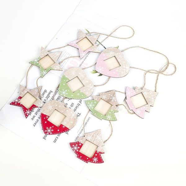 2 PCS Wooden Painted Snowflake Christmas Photo Frame Tree String Christmas Photo Frame Christmas Tree Decoration Pendant (Heart) - Image 4