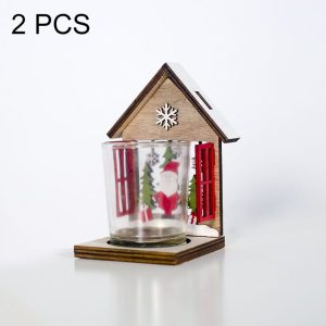 2 PCS Christmas Decoration Wooden Three-Dimensional Cabin Candlestick Creative Painted Christmas Tree Ornaments (Old Man)
