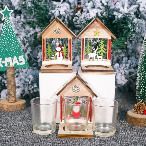2 PCS Christmas Decoration Wooden Three-Dimensional Cabin Candlestick Creative Painted Christmas Tree Ornaments (Old Man) - Image 6