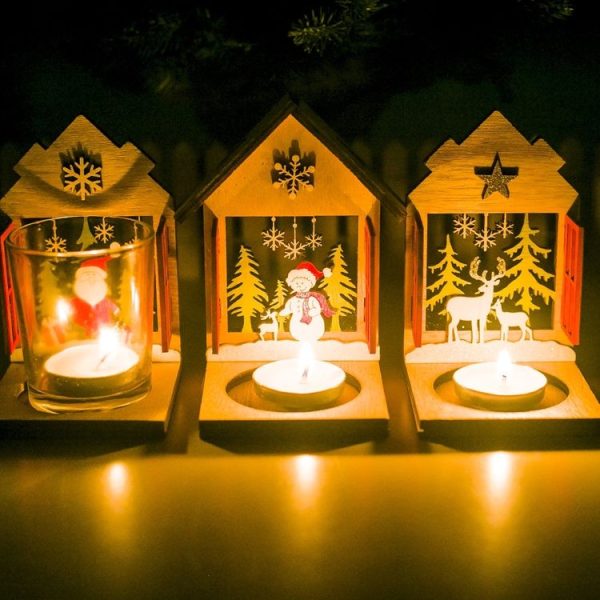 2 PCS Christmas Decoration Wooden Three-Dimensional Cabin Candlestick Creative Painted Christmas Tree Ornaments (Old Man) - Image 7