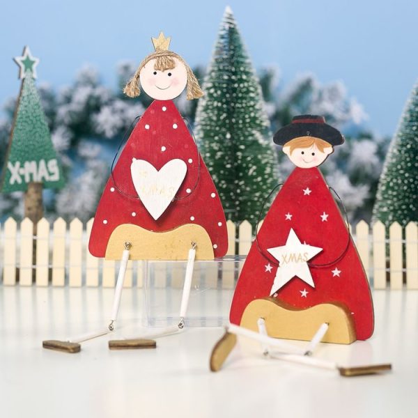 2 PCS Creative Christmas Wood Painted Prince Long Leg Princess Decoration (Girl) - Image 3