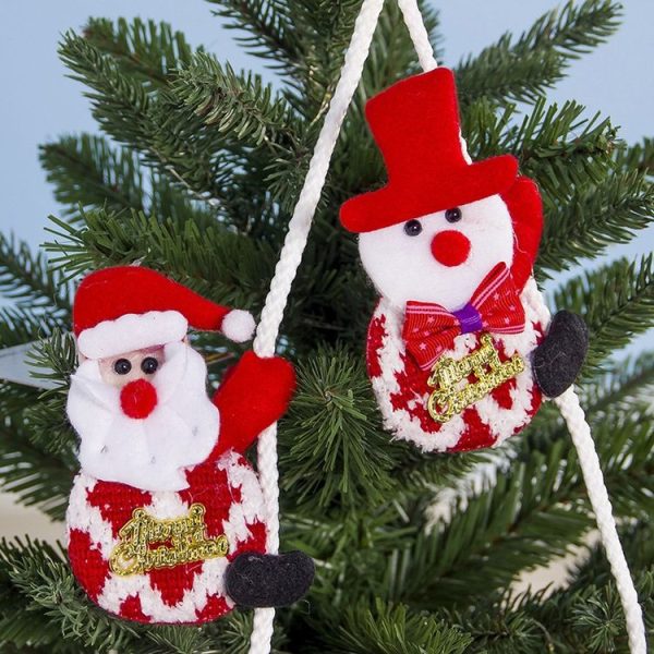 2 PCS Christmas Creative Fabric Double Climbing Rope Snowman Bell Pendant (Snowman + Deer) - Image 5