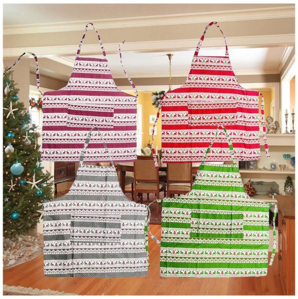 SD375 2 PCS Christmas Wearable Decoration Sackcloth Print Elk Christmas Apron (Green) - Image 3