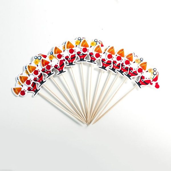 2 Packs Christmas Creative Decorations Wooden Christmas Toothpicks Fruit Sign (Old Man) - Image 2