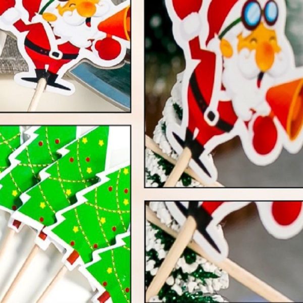 2 Packs Christmas Creative Decorations Wooden Christmas Toothpicks Fruit Sign (Old Man) - Image 3