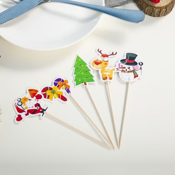 2 Packs Christmas Creative Decorations Wooden Christmas Toothpicks Fruit Sign (Old Man) - Image 4