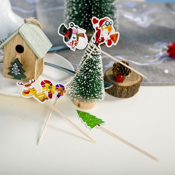 2 Packs Christmas Creative Decorations Wooden Christmas Toothpicks Fruit Sign (Old Man) - Image 5