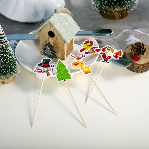 2 Packs Christmas Creative Decorations Wooden Christmas Toothpicks Fruit Sign (Old Man) - Image 6