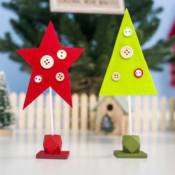 2 PCS Christmas Decorations Wooden Felt Button Christmas Tree Creative Ornaments (Red Pentagram) - Image 3