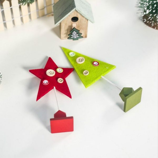 2 PCS Christmas Decorations Wooden Felt Button Christmas Tree Creative Ornaments (Red Pentagram) - Image 4