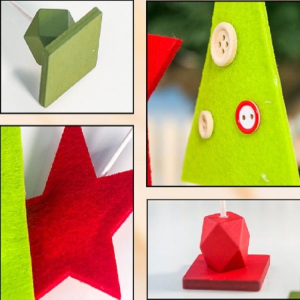 2 PCS Christmas Decorations Wooden Felt Button Christmas Tree Creative Ornaments (Red Pentagram) - Image 6