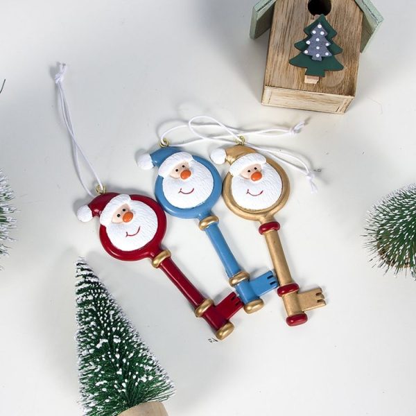 2 PCS Christmas Painted Santa Claus Key Pendant Christmas Tree Ornament (Gold) - Image 5