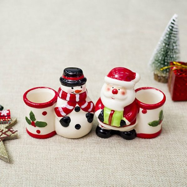 2 PCS Christmas Ceramic Toothpick Holder Desktop Decoration Santa Claus Snowman Creative Toothpick Holder (Santa Claus) - Image 3