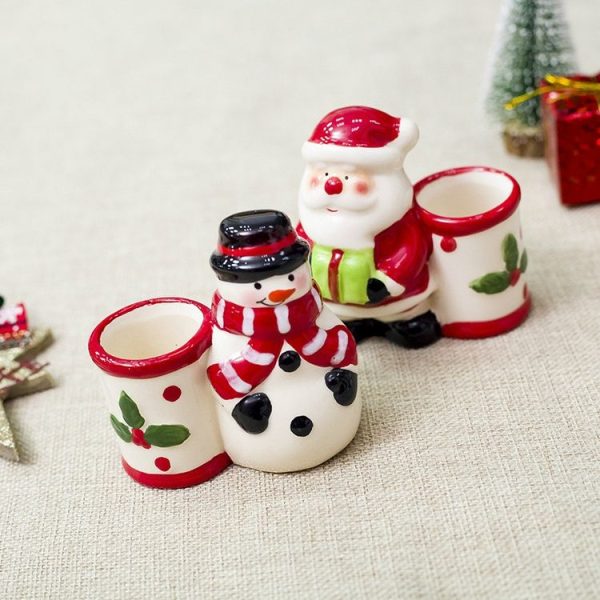 2 PCS Christmas Ceramic Toothpick Holder Desktop Decoration Santa Claus Snowman Creative Toothpick Holder (Santa Claus) - Image 4