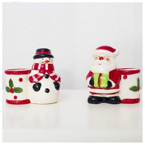 2 PCS Christmas Ceramic Toothpick Holder Desktop Decoration Santa Claus Snowman Creative Toothpick Holder (Santa Claus) - Image 5