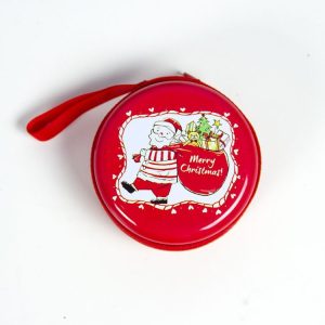 2 PCS Christmas Ornaments Cartoon Tinplate Santa Coin Purse Key Headphones Storage Bag (Red)
