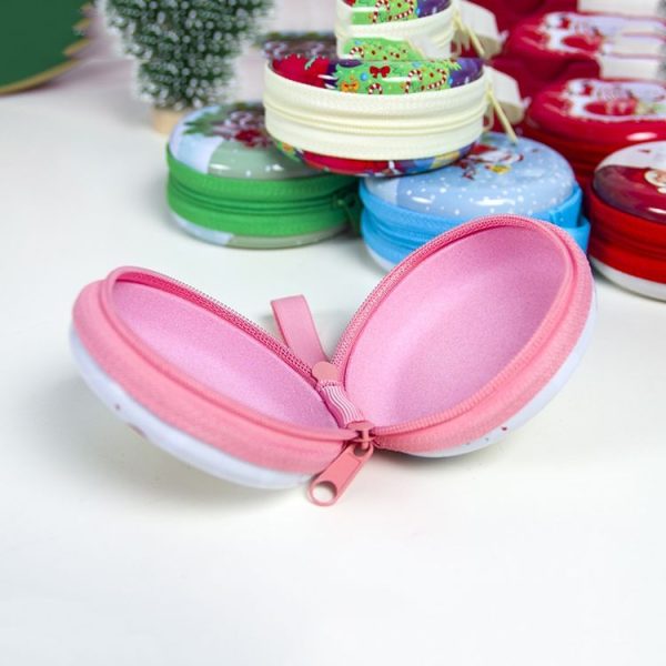 2 PCS Christmas Ornaments Cartoon Tinplate Santa Coin Purse Key Headphones Storage Bag (Red) - Image 3