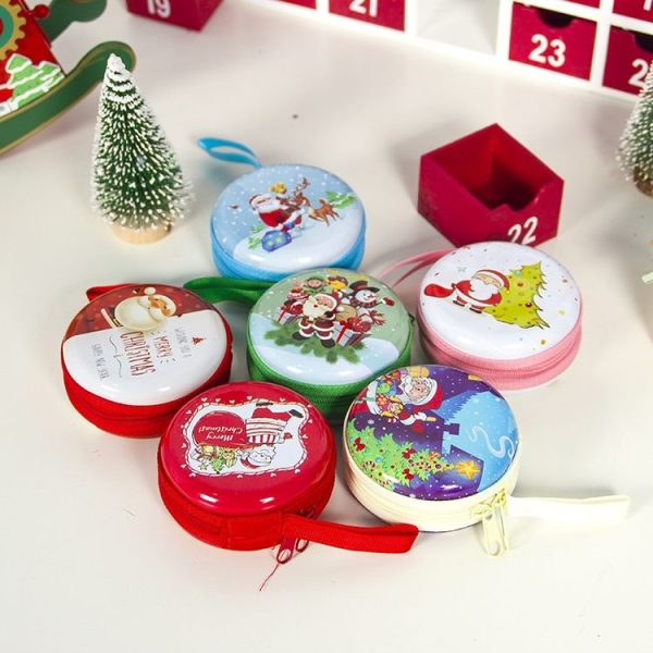 2 PCS Christmas Ornaments Cartoon Tinplate Santa Coin Purse Key Headphones Storage Bag (Red) - Image 4