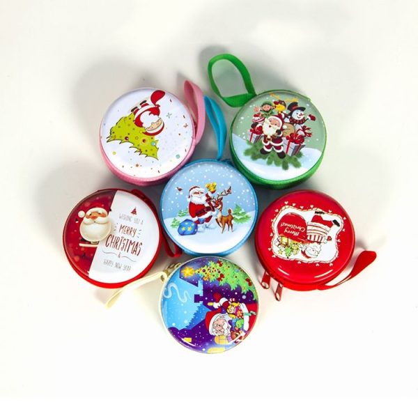 2 PCS Christmas Ornaments Cartoon Tinplate Santa Coin Purse Key Headphones Storage Bag (Red) - Image 6